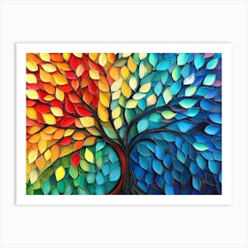 Vibrant 3d Tree With Colorful Leaves, Elegant Abstraction 1 Art Print