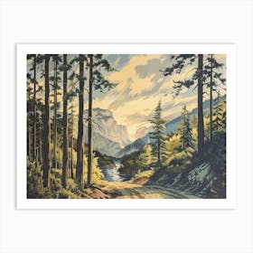 Retro Mountains Illustration 1 Art Print