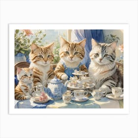 Cats At Tea Party Art Print
