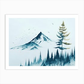 Mountain And Forest In Minimalist Watercolor Horizontal Composition 95 Art Print