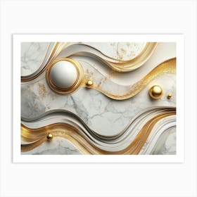 3d Marble Background Art with Golden Lines and Circles 1 Art Print