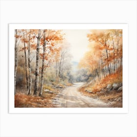 A Painting Of Country Road Through Woods In Autumn 23 Art Print