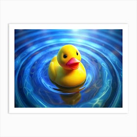 Yellow Rubber Duck Floating In Blue Water Art Print