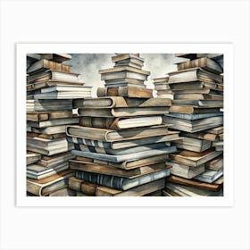 Watercolor Illustration Of A Stack Of Books Art Print