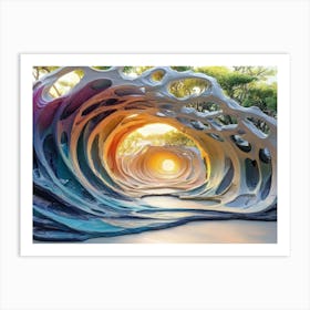 3d Relief Art with Painting of a Colorful 3d Wave 1 Art Print