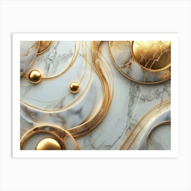 3d Marble Background Art with Golden Lines and Circles Art Print