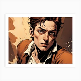 A Close Up Portrait Of A Man With A Serious Expression, Rendered In A Comic Book Style Art Print