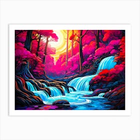 Multicolored Waterfall Painting Art Print