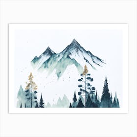 Mountain And Forest In Minimalist Watercolor Horizontal Composition 196 Art Print