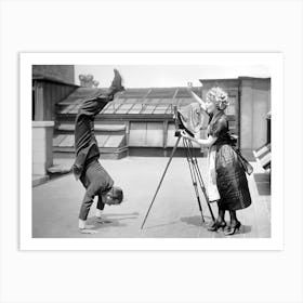 Man Doing Handstand, Vintage Black and White Old Photo Art Print