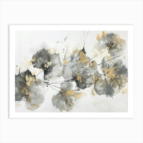 Grey And Gold Leaves Art Print