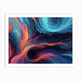 Abstract Swirling Blue And Orange Brushstrokes Art Print