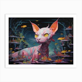 Sphynx Cat Swimming In The Sea Art Print