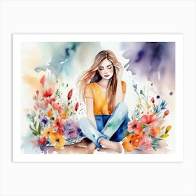 Girl Among Flowers 19 Art Print