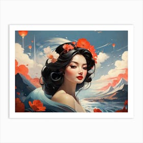 Chinese Girl With Flowers Art Print