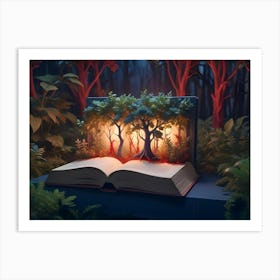 A Book, Open, With A Forest Scene Appearing Within Its Pages Art Print