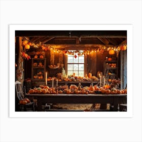 A Traditional Rural Barn Decked Out For An October Thanksgiving Festival Nostalgic Wooden Beams Glo (2) 1 Art Print