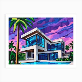 House At Sunset Art Print