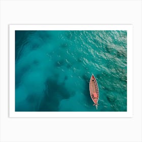 Small Boat In Blue Sea Art Print