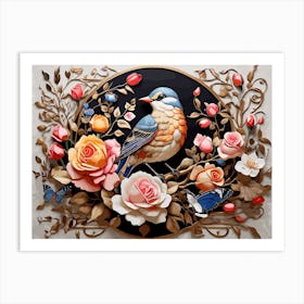 Bird With Roses Art Print