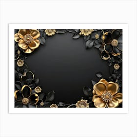 3d Illustration Background With Golden Jewelry And Flowers 3 Art Print