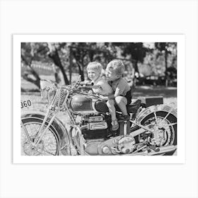 Two Boys On A Motorcycle, Vintage Black and White Old Photo 1 Art Print