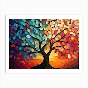 Colorful Tree with Vibrant Leaves Hanging Branches Illustration Background 3d 1 Art Print