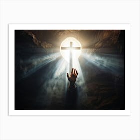 An Ultra Realistic Depiction Of A Hand Raised In A Gesture Of Prayer Emerging From Darkness Into A (2) Art Print