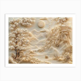 3d Chinese Landscape Golden Art Print