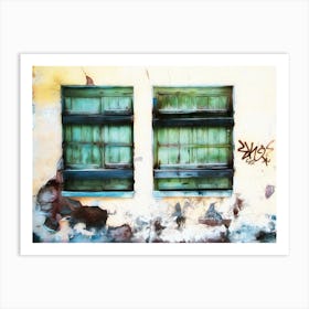 Two Green Shuttered Windows Art Print