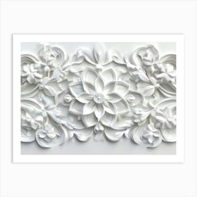 3d Rendering Of A White Concrete Wall With An Intricate Floral Pattern Art Print