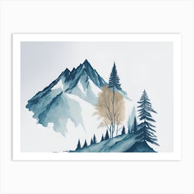 Mountain And Forest In Minimalist Watercolor Horizontal Composition 307 Art Print