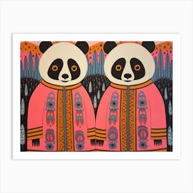 Panda 2 Folk Style Animal Illustration Art Print