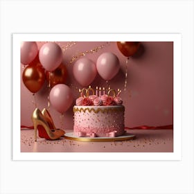 Birthday Cake With Balloons 1 Art Print