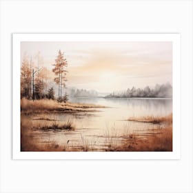 A Painting Of A Lake In Autumn 26 Art Print