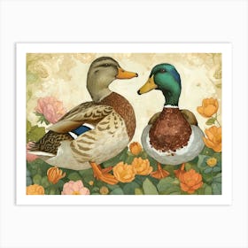 Floral Animal Illustration Duck 2 Art Print