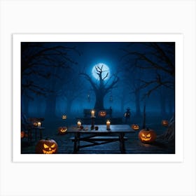 Celebration Old Horror Holiday Tree Moonlight Lantern Mist Head Table Eye Glow Pumpkin (30) Art Print