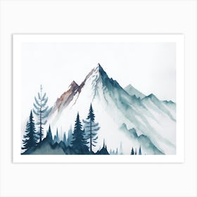 Mountain And Forest In Minimalist Watercolor Horizontal Composition 58 Art Print