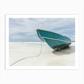 Blue Boat On The Beach Art Print