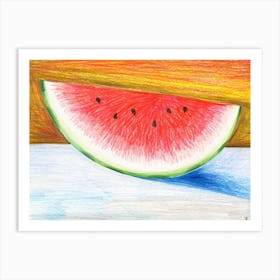 Watermelon Drawing Hand Drawn Colored Pencils Still Life Modern Bright Colorful Kitchen Dining Art Print