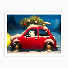 Christmas Hamster Car Art Print