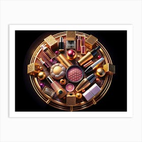 Makeup Products On Golden Tray Art Print