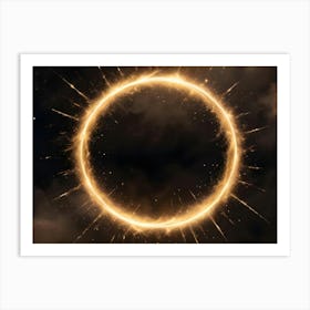 A Glowing Golden Ring With Sparks, Set Against A Dark Background With Clouds Art Print