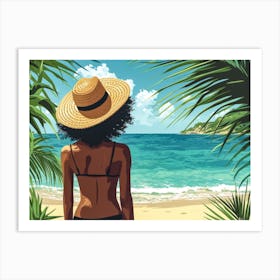 Illustration of an African American woman at the beach 11 Art Print