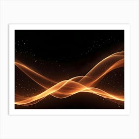 Abstract Image Of A Glowing, Golden Wave With Subtle Sparkles, Flowing Against A Black Background Art Print