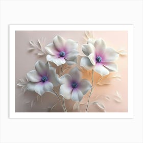 Three White Flowers On A Pink Background Art Print