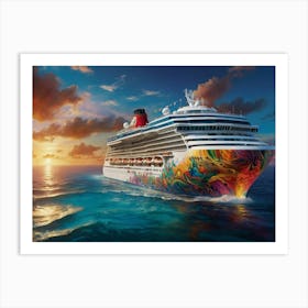 Cruise Ship At Sunset Art Print