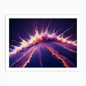 A Dynamic Explosion Of Paint In Shades Of Purple, Orange, And Yellow Against A Dark Background Art Print