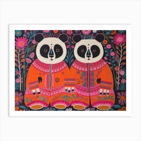 Giant Panda 2 Folk Style Animal Illustration Art Print