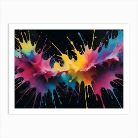 Abstract Image Of Colorful Paint Splatters On A Black Background 2 Art Print